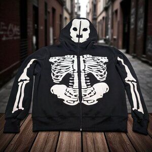Jerry Beck for Charades Skeleton Full Zip Hoodie Size XL Halloween Costume Goth